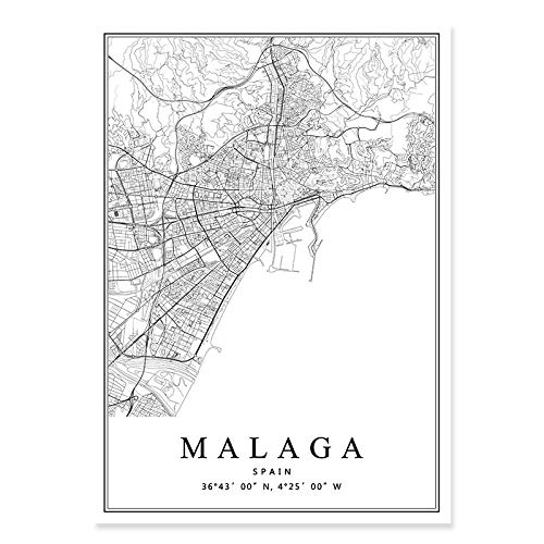 HNZKly España De la Lona Decoracion Barcelona Madrid Málaga Sevilla Valencia Zaragoza Cuadro Pared Arte Ciudad Pinturas Mapa Inicio Interior Poster 30x40cmx3 / Sin Marco B16