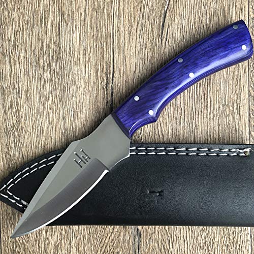 Hobby Hut HH-314 | Cuchillo de Caza de Acero Inoxidable 420C Hecho a Mano, Personalizado, de 10.5 Pulgadas | Hoja Fija, Mango Micarta | Funda de Cuero | Diseñado para la Caza y el Camping.