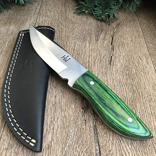 Hobby Hut HH-322, Cuchillo de Caza Hecho a Mano de Acero 420 C con Funda de Cuero, Cuchillo de Hoja Fija para bujías diseñado para Camping