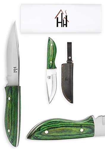 Hobby Hut HH-322, Cuchillo de Caza Hecho a Mano de Acero 420 C con Funda de Cuero, Cuchillo de Hoja Fija para bujías diseñado para Camping