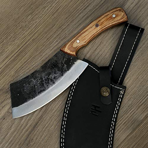 Hobby Hut HH-328 Cuchillo de Caza de Acero al Carbono 1095 Hecho a Mano Personalizado de 25,4 cm con Funda, Cuchillo de Hoja Fija, Mango de Madera Pakka diseñado para Caza, Cuchillo Bushcraft