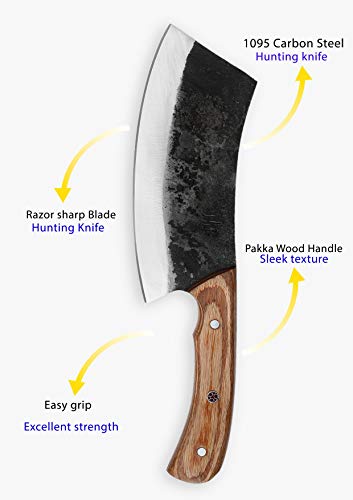 Hobby Hut HH-328 Cuchillo de Caza de Acero al Carbono 1095 Hecho a Mano Personalizado de 25,4 cm con Funda, Cuchillo de Hoja Fija, Mango de Madera Pakka diseñado para Caza, Cuchillo Bushcraft