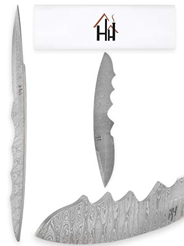 Hobby Hut HH-803, Hoja en Blanco de Acero Damasco de 9 Pulgadas para Cuchillos de Caza, Hoja Fija