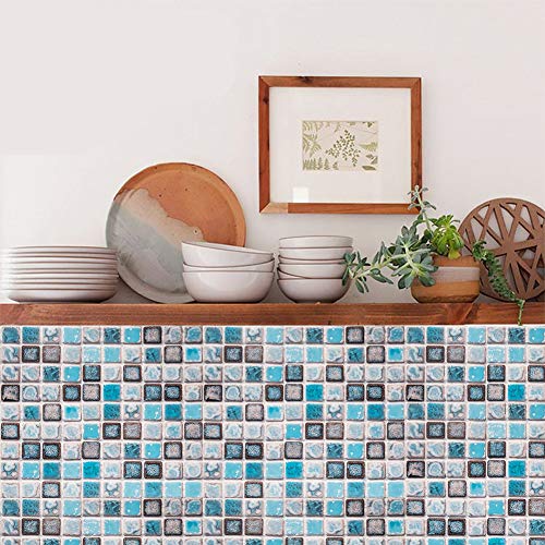 Hode Mosaico Adhesivo de Azulejo para Cocina Baño Pegatinas de Baldosas Stickers Azulejos Azul 40X200cm