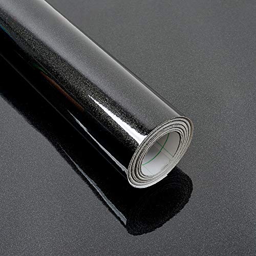 Hode Papel Adhesivo para Muebles Brillante Negro Vinilo Pegatina para Muebles Impermeable 30cm X 3m Decorativo Autoadhesivo Papel Pintado Cocina Baño Armario PVC