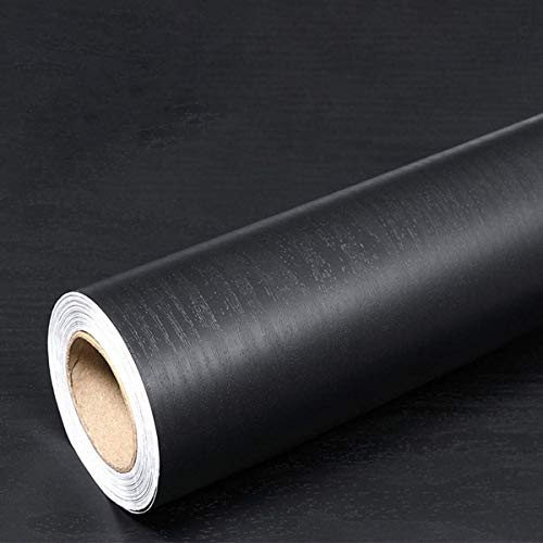 Hode Papel Adhesivo para Muebles Negro Grano de Madera 30cm X 200cm Vinilo para Muebles Cocina Impermeable Papel Pintado Decorativa Gabinete Mesa Armario Pared