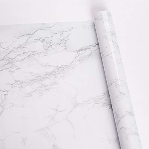 Hode Papel Marmol, Papel Mármol, Vinilo Papel Pintado Cocina Autoadhesivo,Papel Adhesivo para Muebles,Blanco,60X300cm