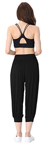 Hoerev - Pantalones capri para mujer, muy suaves, modales, elastano, para yoga, pilates, capri - Negro - XXXL