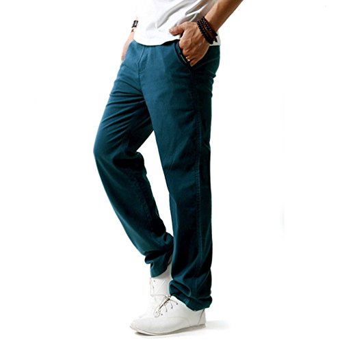 Hoerev Pantalones de Lino Informales de Verano para Hombre Estilo Playero,Blanco,Medium