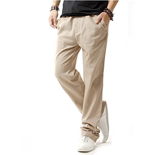 Hoerev Pantalones de Lino Informales de Verano para Hombre Estilo Playero,Gris_Oscuro,Medium