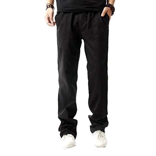 Hoerev Pantalones de Lino Informales de Verano para Hombre Estilo Playero,Gris_Oscuro,Medium