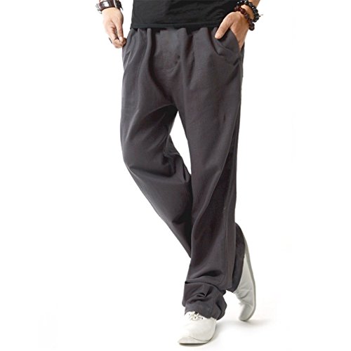 Hoerev Pantalones de Lino Informales de Verano para Hombre Estilo Playero,Gris_Oscuro,Medium