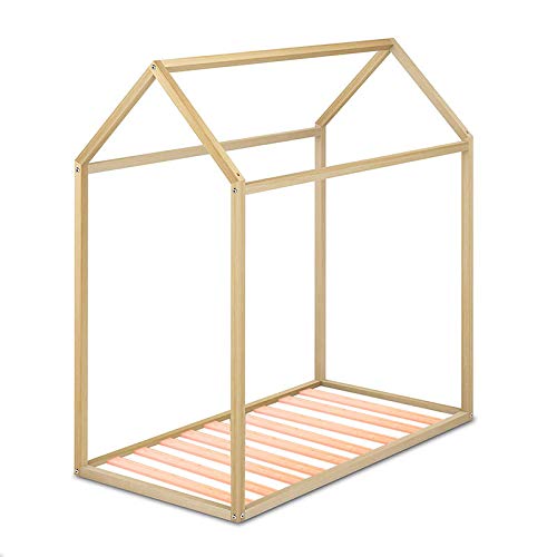 HOGAR24 ES Cama Infantil Tipo Montessori, Casita Madera Maciza Natural + Colchón Viscobrown Medidas; 90 x 190 cm HOGAR24 ES Cama Infantil Tipo Montessori, Casita Madera Maciza Natural + Colchón Viscobrown Medidas; 90 x 190 cm