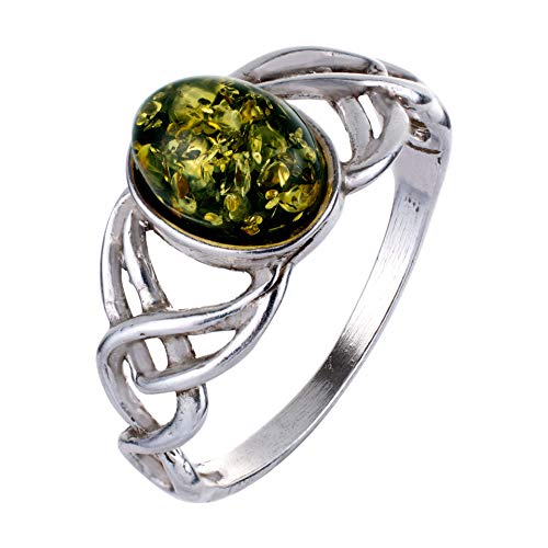 HolidayGiftShops Anillo de Plata esterlina y ámbar Verde báltico Nudos celtas tamaño: 7.5 HolidayGiftShops Anillo de Plata esterlina y ámbar Verde báltico Nudos celtas tamaño: 7.5