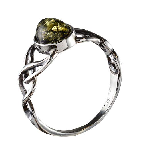 HolidayGiftShops Anillo de Plata esterlina y ámbar Verde báltico Nudos celtas tamaño: 7.5 HolidayGiftShops Anillo de Plata esterlina y ámbar Verde báltico Nudos celtas tamaño: 7.5