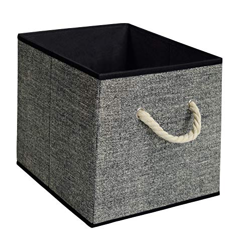 HoloSales Holo - Caja de almacenamiento plegable con asas de algodón, sin tapa, para oficina, habitación de los niños, armario (negro/gris, 4) HoloSales Holo - Caja de almacenamiento plegable con asas de algodón, sin tapa, para oficina, habitación de los niños, armario (negro/gris, 4)