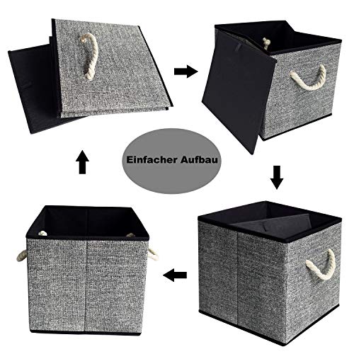 HoloSales Holo - Caja de almacenamiento plegable con asas de algodón, sin tapa, para oficina, habitación de los niños, armario (negro/gris, 4) HoloSales Holo - Caja de almacenamiento plegable con asas de algodón, sin tapa, para oficina, habitación de los niños, armario (negro/gris, 4)