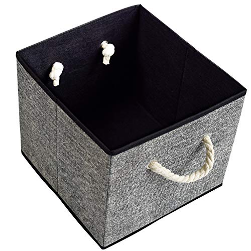 HoloSales Holo - Caja de almacenamiento plegable con asas de algodón, sin tapa, para oficina, habitación de los niños, armario (negro/gris, 4)