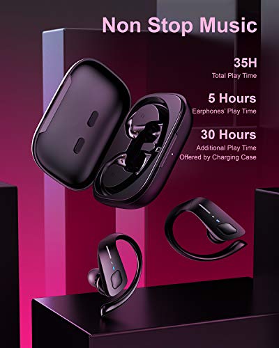 HolyHigh Auriculares Inalambricos Deportivos, Auriculares Bluetooth con Microfono IPX7 Impermeable, Auriculares Inalámbricos con 30+5H Caja de Carga Running para iOS Android