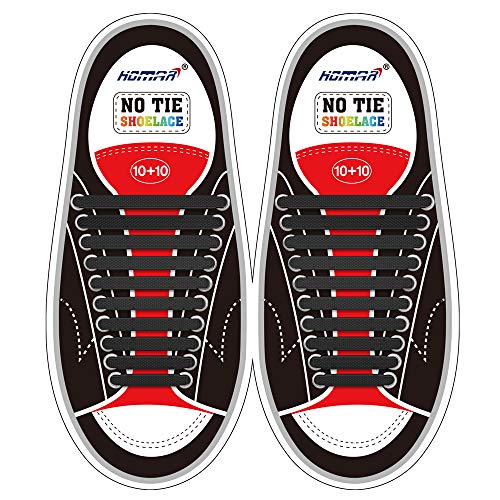 Homar sin corbata Cordones de zapatos para niños y adultos Impermeables cordones de zapatos de atletismo atlética de silicona elástico plano con multicolor de los zapatos del tablero Sneaker boots (Adult Size Black)