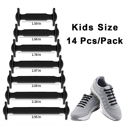 Homar sin corbata Cordones de zapatos para niños y adultos Impermeables cordones de zapatos de atletismo atlética de silicona elástico plano con multicolor de los zapatos del tablero Sneaker boots (Kid Size Black)