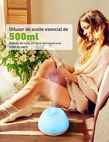 Homasy Difusor de Aceites Esenciales con Vapor Frío, Ambientador, Mini Humidificador, Blanco, 500 ml