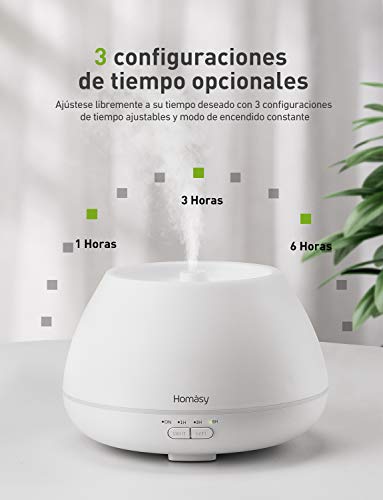 Homasy Difusor de Aceites Esenciales con Vapor Frío, Ambientador, Mini Humidificador, Blanco, 500 ml