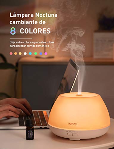 Homasy Difusor de Aceites Esenciales con Vapor Frío, Ambientador, Mini Humidificador, Blanco, 500 ml