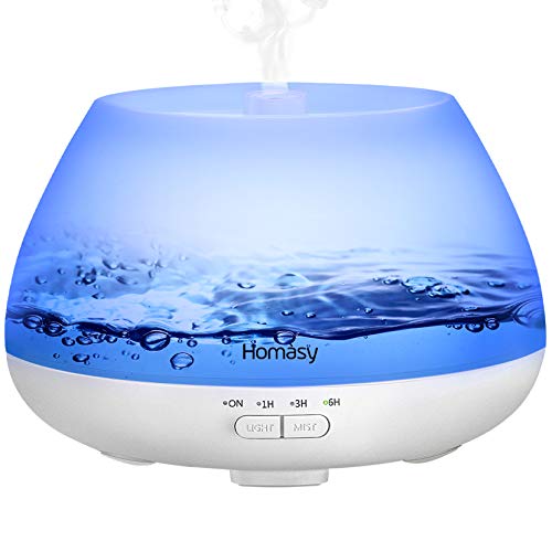 Homasy Difusor de Aceites Esenciales con Vapor Frío, Ambientador, Mini Humidificador, Blanco, 500 ml