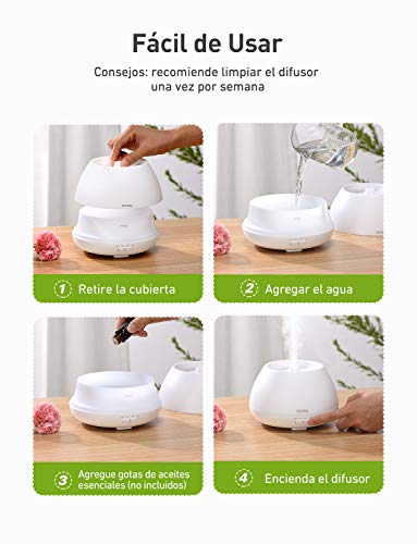 Homasy Difusor de Aceites Esenciales con Vapor Frío, Ambientador, Mini Humidificador, Blanco, 500 ml