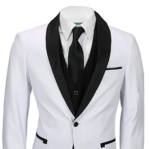 Hombre Blanco Negro De 3 Piezas Smoking Traje De Baile De Boda De Los Novios Desgaste del Partido Retro A Medida [TUX-SUIT-3039-9-WHITE-42UK]