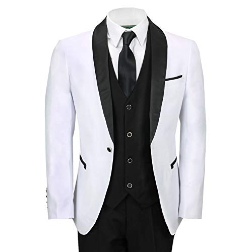 Hombre Blanco Negro De 3 Piezas Smoking Traje De Baile De Boda De Los Novios Desgaste del Partido Retro A Medida [TUX-SUIT-3039-9-WHITE-42UK]