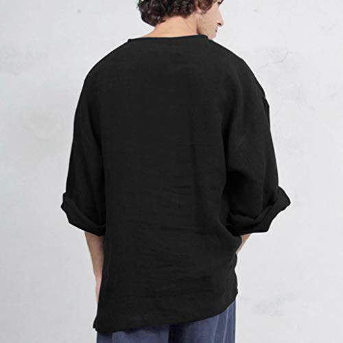 Hombre Camisas Lino Manga Larga Otoño Camiseta Abierta Cuello V Color Sólido Camisas Informales Anchas Suave Transpirable Blusa Casual Top(Negro,M) Hombre Camisas Lino Manga Larga Otoño Camiseta Abierta Cuello V Color Sólido Camisas Informales Anchas Suave Transpirable Blusa Casual Top(Negro,M)