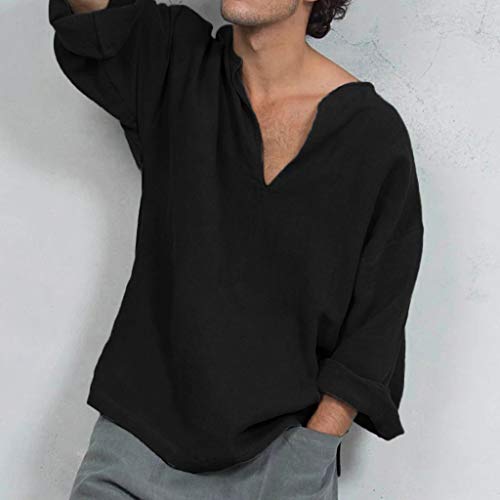 Hombre Camisas Lino Manga Larga Otoño Camiseta Abierta Cuello V Color Sólido Camisas Informales Anchas Suave Transpirable Blusa Casual Top(Negro,M) Hombre Camisas Lino Manga Larga Otoño Camiseta Abierta Cuello V Color Sólido Camisas Informales Anchas Suave Transpirable Blusa Casual Top(Negro,M)