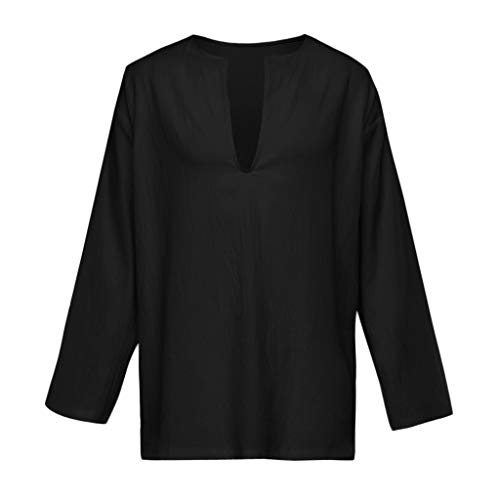 Hombre Camisas Lino Manga Larga Otoño Camiseta Abierta Cuello V Color Sólido Camisas Informales Anchas Suave Transpirable Blusa Casual Top(Negro,M) Hombre Camisas Lino Manga Larga Otoño Camiseta Abierta Cuello V Color Sólido Camisas Informales Anchas Suave Transpirable Blusa Casual Top(Negro,M)