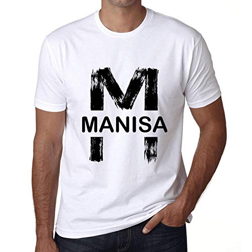 Hombre Camiseta Vintage T-Shirt Gráfico Letter M Countries and Cities MANISA Blanco