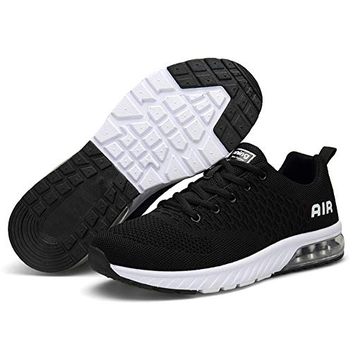 Hombre Mujer Zapatillas Deporte para Zapatillas de Ligeras Running Transpirables Cómodas Correr para Zapatos de Malla(8082-Negro/Blanco,42EU)