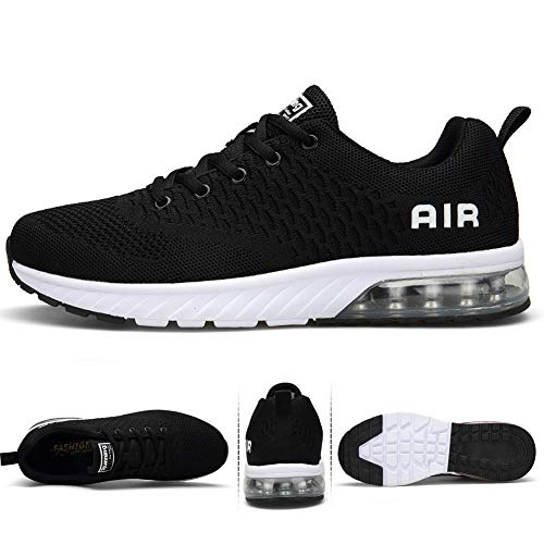 Hombre Mujer Zapatillas Deporte para Zapatillas de Ligeras Running Transpirables Cómodas Correr para Zapatos de Malla(8082-Negro/Blanco,42EU)