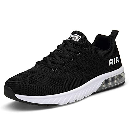 Hombre Mujer Zapatillas Deporte para Zapatillas de Ligeras Running Transpirables Cómodas Correr para Zapatos de Malla(8082-Negro/Blanco,42EU)