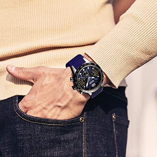 Hombre Relojes Moda Impermeable Silicona Cronógrafo Relojes Negocios Analogicos Cuarzo Relojes Clásico Azul Correa Fecha Calendario Relojes Hombre Relojes Moda Impermeable Silicona Cronógrafo Relojes Negocios Analogicos Cuarzo Relojes Clásico Azul Correa Fecha Calendario Relojes