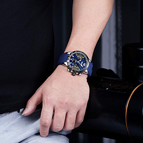 Hombre Relojes Moda Impermeable Silicona Cronógrafo Relojes Negocios Analogicos Cuarzo Relojes Clásico Azul Correa Fecha Calendario Relojes Hombre Relojes Moda Impermeable Silicona Cronógrafo Relojes Negocios Analogicos Cuarzo Relojes Clásico Azul Correa Fecha Calendario Relojes