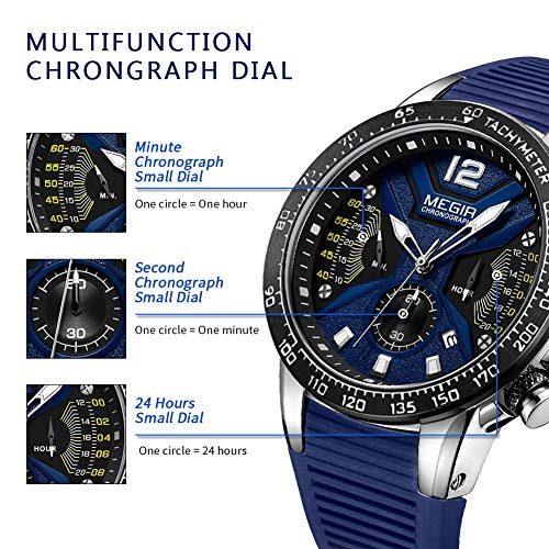 Hombre Relojes Moda Impermeable Silicona Cronógrafo Relojes Negocios Analogicos Cuarzo Relojes Clásico Azul Correa Fecha Calendario Relojes Hombre Relojes Moda Impermeable Silicona Cronógrafo Relojes Negocios Analogicos Cuarzo Relojes Clásico Azul Correa Fecha Calendario Relojes