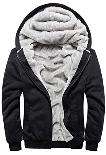 Hombre Sudadera con Capucha con Cremallera Completa Manga Larga Chaqueta con Forro Polar Sudaderas con Capucha Gruesos Cálido Abrigo de Invierno Estilo Deportivo(Negro,XL)