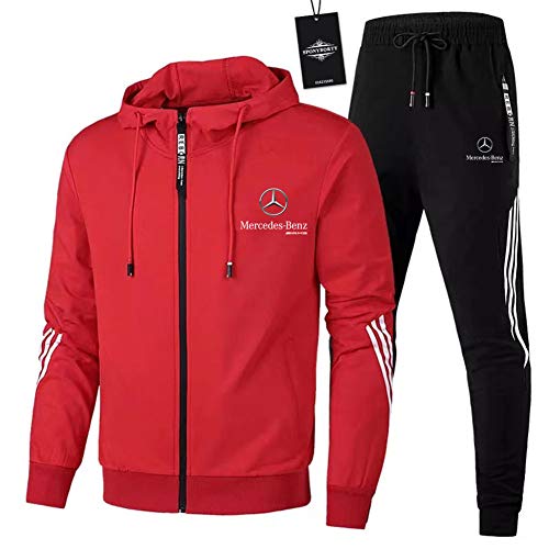 Hombre y Mujer Chándal Para Mercedes-Ben.Z A.M.G Rayas de Dos Piezas Chaqueta Pantalones Ropa Deportiva Suelto SPONYBORTY/Rojo/L