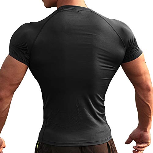 Hombres Apretado Compresión Capa Base Manga Corta Camiseta Culturismo Tops Poliéster y Spandex