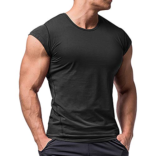 Hombres Atlético Playeras Camisetas Corto Manga Músculo Cortar para Culturismo Rutina de Ejercicio Formación Aptitud Tops Cuello Algodón