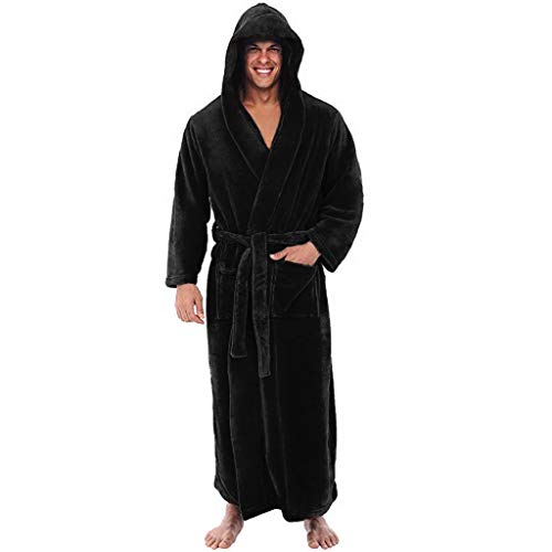 Hombres Bata de Baño Larga Suave Albornoz de Ducha para Hombre Invierno Bata de Estar en Casa con Capucha y Cinturón Tallas Grandes Cálida y Acogedora Yvelands(Negro,L) Hombres Bata de Baño Larga Suave Albornoz de Ducha para Hombre Invierno Bata de Estar en Casa con Capucha y Cinturón Tallas Grandes Cálida y Acogedora Yvelands(Negro,L)