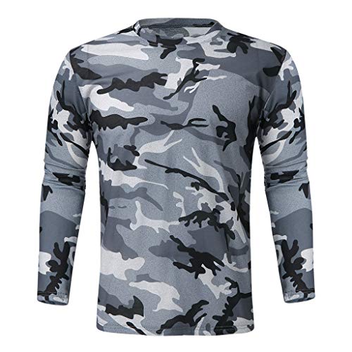 Hombres Camisetas Deportivo Camiseta Manga Larga Camuflaje Pullover Running Gym Entrenamiento Sweatshirt Impresión Tops Cómodo Básica Casual Otoño Invierno(Verde,S)