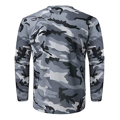 Hombres Camisetas Deportivo Camiseta Manga Larga Camuflaje Pullover Running Gym Entrenamiento Sweatshirt Impresión Tops Cómodo Básica Casual Otoño Invierno(Gris,L)