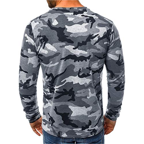 Hombres Camisetas Deportivo Camiseta Manga Larga Camuflaje Pullover Running Gym Entrenamiento Sweatshirt Impresión Tops Cómodo Básica Casual Otoño Invierno(Gris,L)